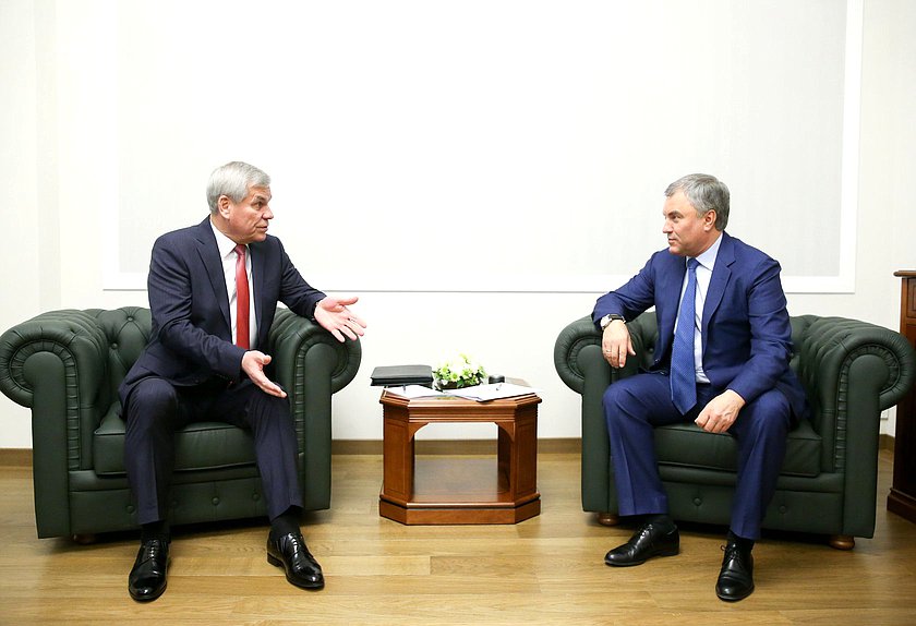 Chairman of the House of Representatives of the National Assembly of the Republic of Belarus Vladimir Andreichenko and Chairman of the State Duma Viacheslav Volodin