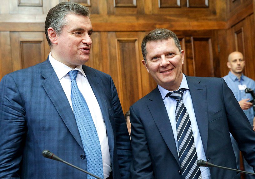 Chairman of the Committee on International Affairs Leonid Slutskiy and Chairman of the Committee on Economic Policy, Industry, Innovation and Entrepreneurship Sergei Zhigarev