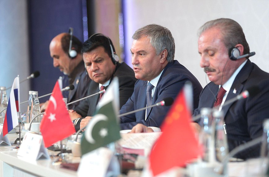 Speaker of the House of Representatives of the People of the National Assembly of Afghanistan Mir Rahman Rahmani, Chairman of the State Duma Viacheslav Volodin and Speaker of the Grand National Assembly of Turkey Mustafa Şentop