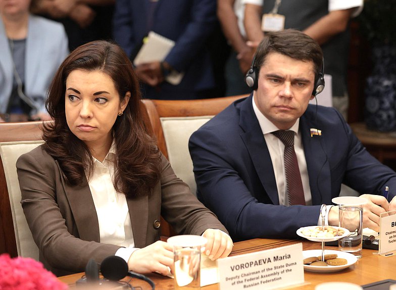 Deputy Chairwoman of the State Duma Maria Voropaeva and Chairman of the Committee on Information Policy, Information Technologies and Communications Sergey Boyarsky