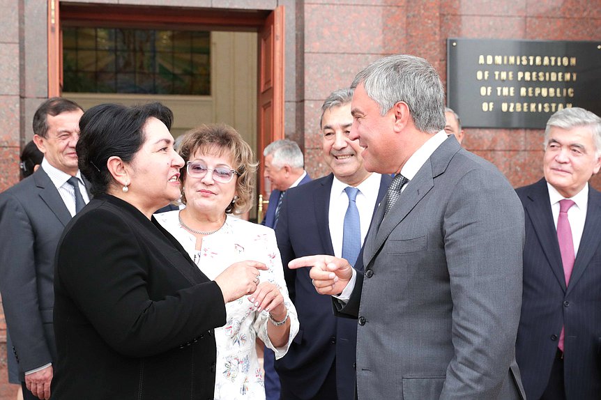 Chairwoman of the Senate of the Oliy Majlis of the Republic of Uzbekistan Tanzila Norbaeva and Chairman of the State Duma Viacheslav Volodin