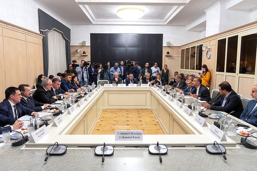 Meeting of Chairman of the Committee on International Affairs Leonid Slutsky and Minister of Foreign Affairs of the Islamic Republic of Iran Hossein Amir-Abdollahian