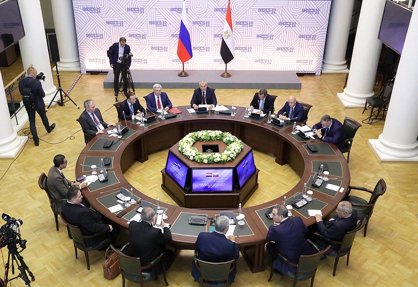 俄罗斯国家杜马主席维亚切斯拉夫·沃洛金与阿拉伯埃及共和国众议院议长哈纳菲·吉巴利会晤