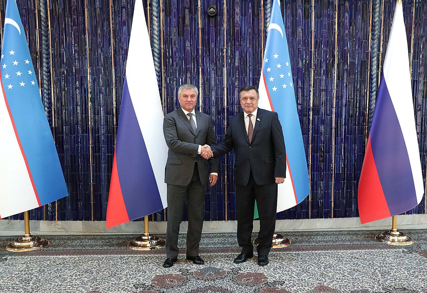 Chairman of the State Duma Viacheslav Volodin and Speaker of the Legislative Chamber of the Oliy Majlis Nuriddinjon Ismailov