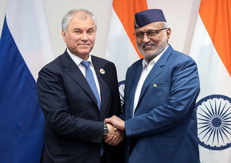 Chairman of the State Duma Vyacheslav Volodin and Vice President of the Republic of India, Chairman of the Rajya Sabha of the Parliament of the Republic Chandrapuram Radhakrishnan