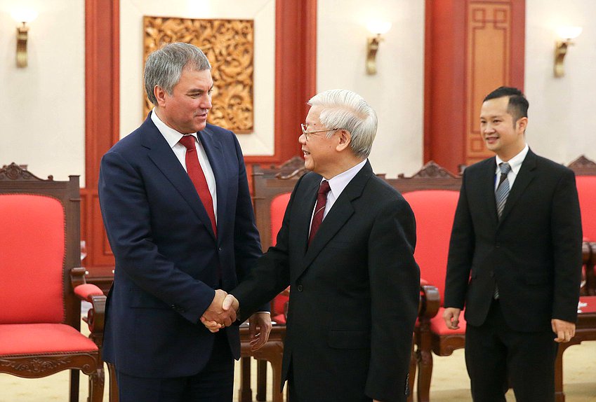 Chairman of the State Duma Viacheslav Volodin and General Secretary of the Central Committee of the Communist Party of Vietnam, President of the Socialist Republic of Vietnam Nguyễn Phú Trọng