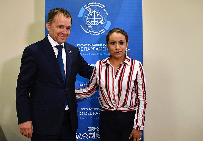 Member of the Committee on Security and Corruption Control Farit Ganiev and Chairwoman of the Mexican Senate Commission on Foreign Affairs Cora Cecilia Pinedo Alonso