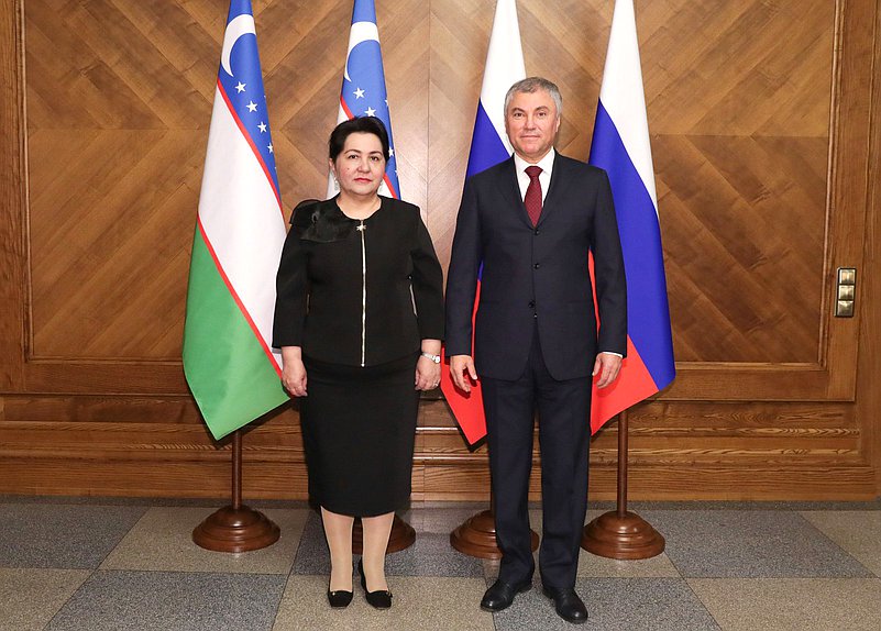 Chairman of the State Duma Viacheslav Volodin and Chairwoman of the Senate of the Oliy Majlis of the Republic of Uzbekistan Tanzila Narbaeva