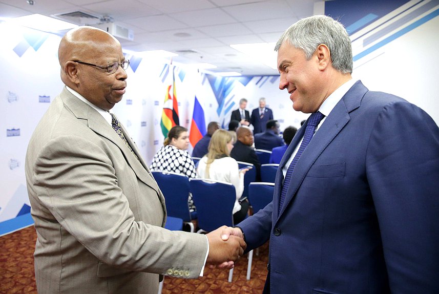 Chairman of the State Duma Viacheslav Volodin and Speaker of the National Assembly of the Republic of Zimbabwe Jacob Mudenda