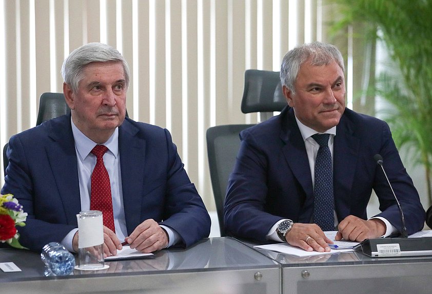 First Deputy Chairman of the State Duma Ivan Melnikov and Chairman of the State Duma Vyacheslav Volodin