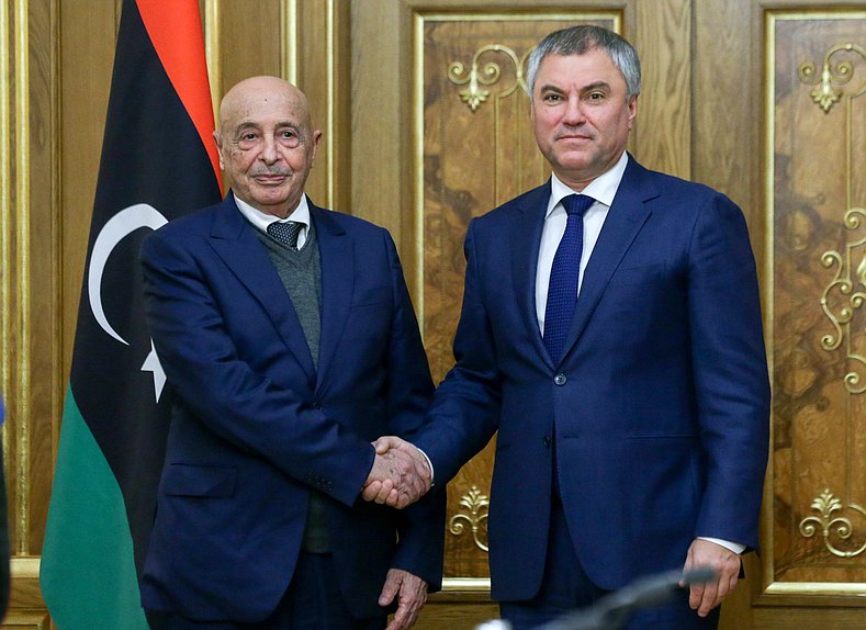 Председатель Государственной Думы Вячеслав Володин и Председатель Палаты депутатов Ливии Агила Салех