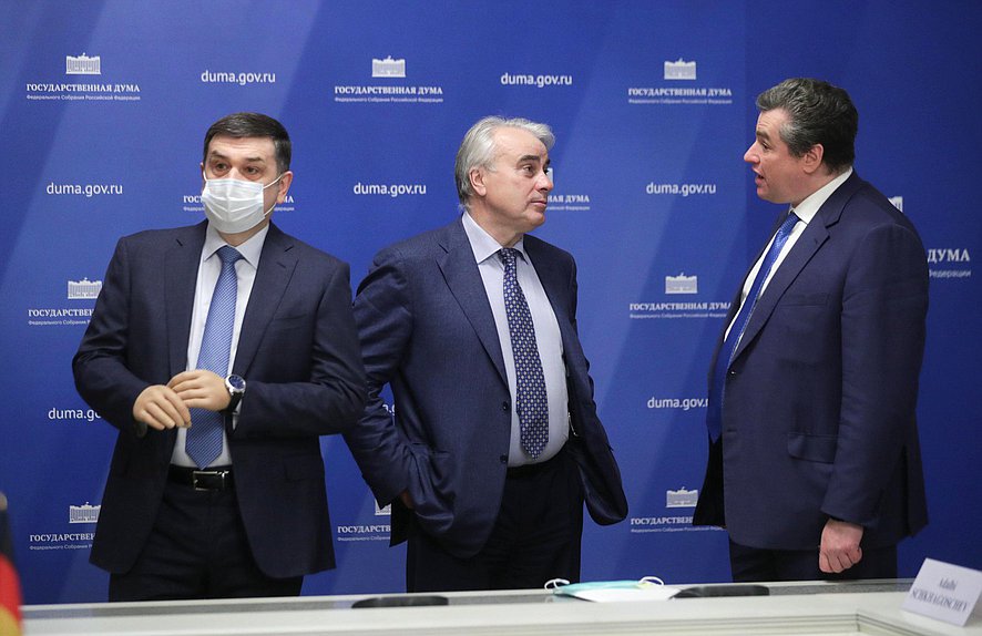 Chairman of the Committee on International Affairs Leonid Slutskiy, Chairman of the Committee on Energy Pavel Zavalnyi and member of the Committee on Security and Corruption Control Adalbi Shkhagoshev