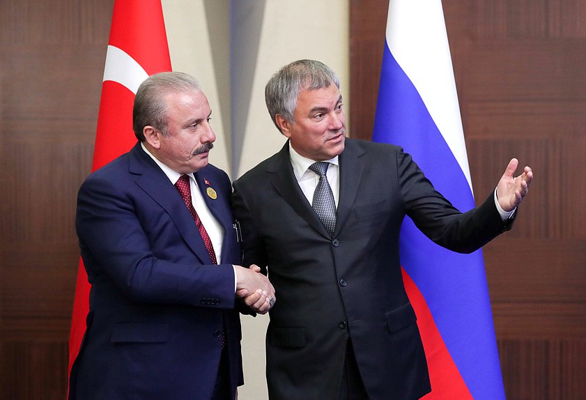 Chairman of the State Duma Viacheslav Volodin and Speaker of the Grand National Assembly of Turkey Mustafa Şentop