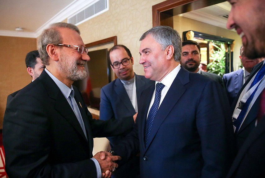 Speaker of the Islamic Consultative Assembly of the Islamic Republic of Iran Ali Ardeshir Larijani and Chairman of the State Duma Viacheslav Volodin