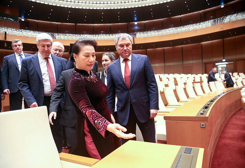 Chairwoman of the National Assembly of the Socialist Republic of Vietnam Nguyễn Thị Kim Ngân and Chairman of the State Duma Viacheslav Volodin