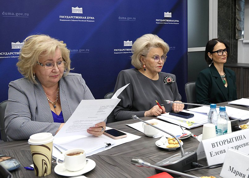 Председатель Комитета по защите семьи, вопросам отцовства, материнства и детства Нина Останина, заместитель Председателя Комитета Елена Вторыгина и Первый заместитель Председателя Комитета Татьяна Буцкая