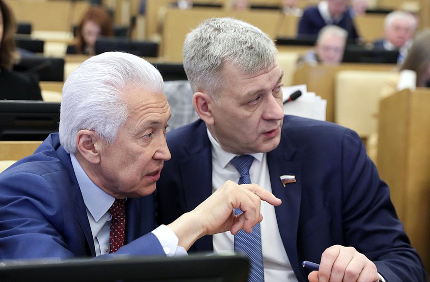 Руководитель фракции «Единая Россия» Владимир Васильев и член Комитета по промышленности и торговле Владимир Иванов