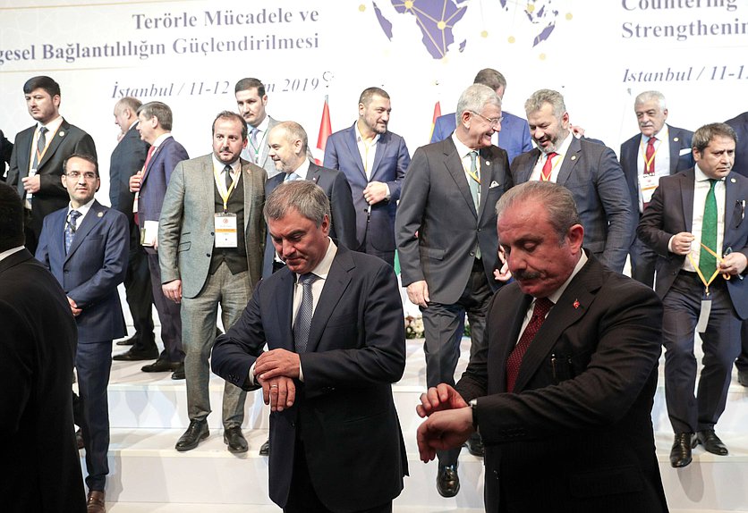 Chairman of the State Duma Viacheslav Volodin and Speaker of the Grand National Assembly of Turkey Mustafa Şentop