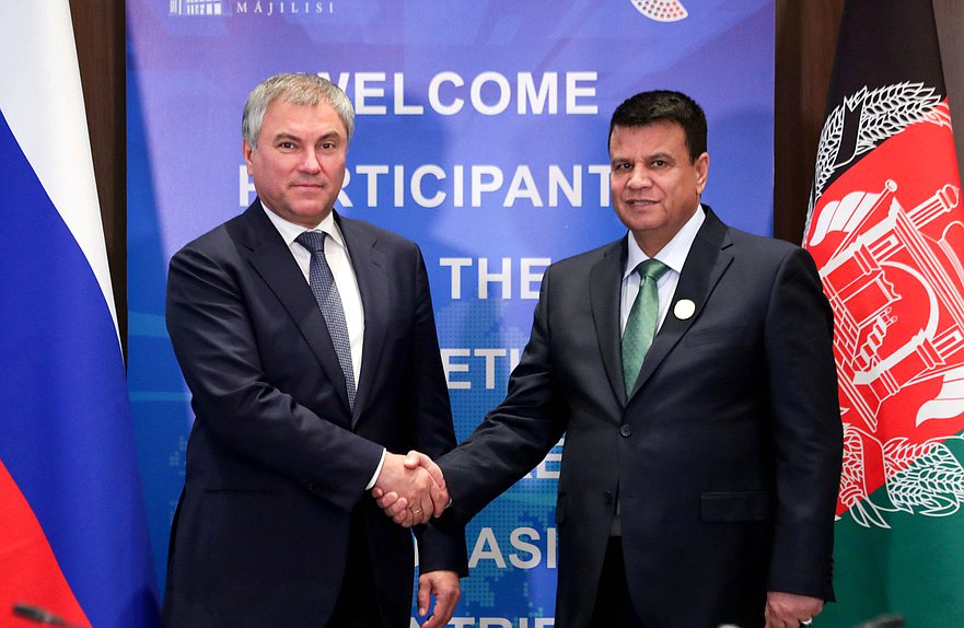 Chairman of the State Duma Viacheslav Volodin and Speaker of the House of the People of the National Assembly of Afghanistan Mir Rahman Rahmani