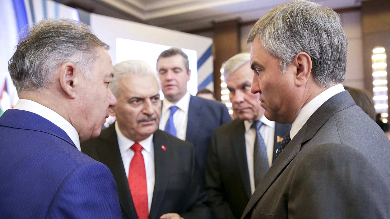 Chairman of the State Duma Viacheslav Volodin, Chairman of the Grand National Assembly of Turkey Binali Yildirim and Chairman of the Mazhilis of the Parliament of the Republic of Kazakhstan Nurlan Nigmatulin