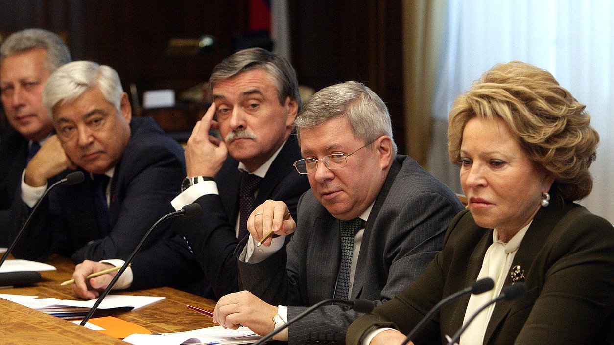 Заседание Президиума Совета Законодателей. Фарид Мухаметшин, Владимир Свинарёв, Александр Торшин, Валентина Матвиенко