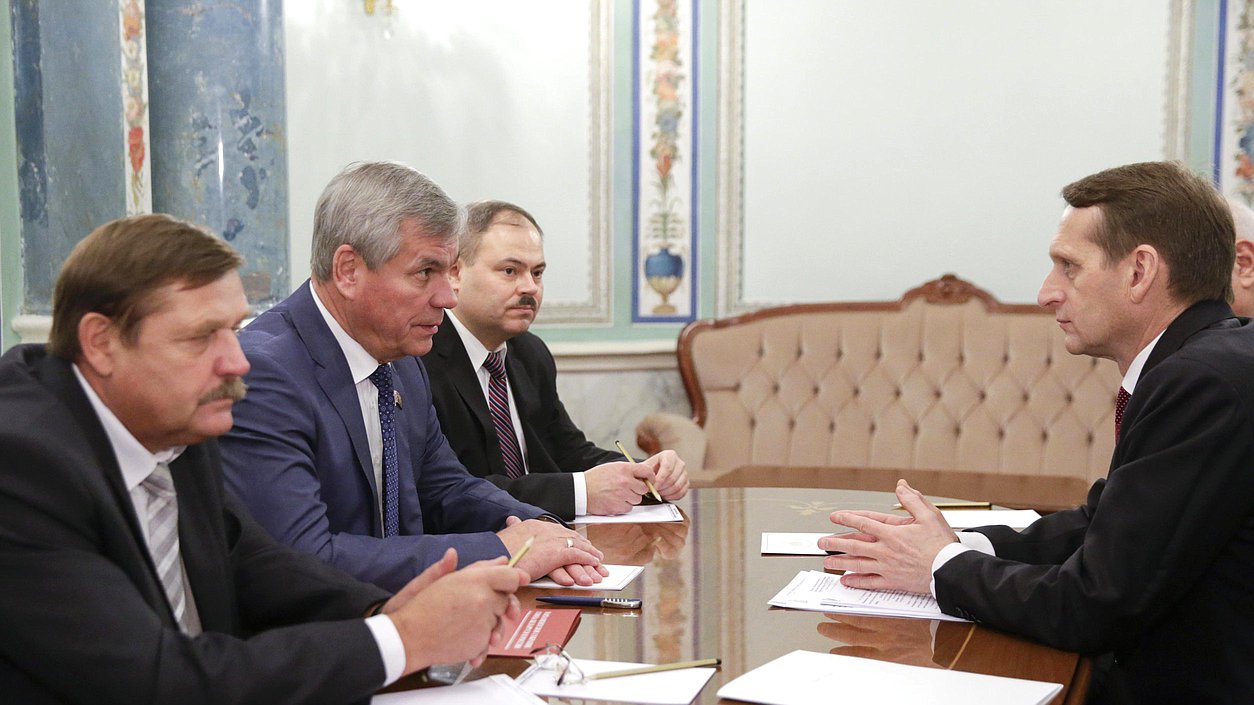 Встреча Сергея Нарышкина с Председателем Палаты представителей Национального собрания республики Беларусь Владимиром Анрейченко.