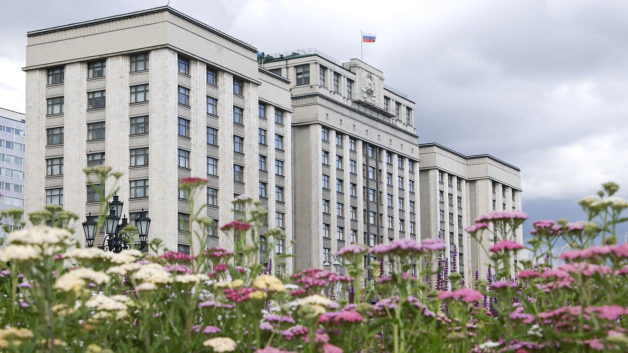 ГД здание нейтральное Госдума Дума улица лето цветы