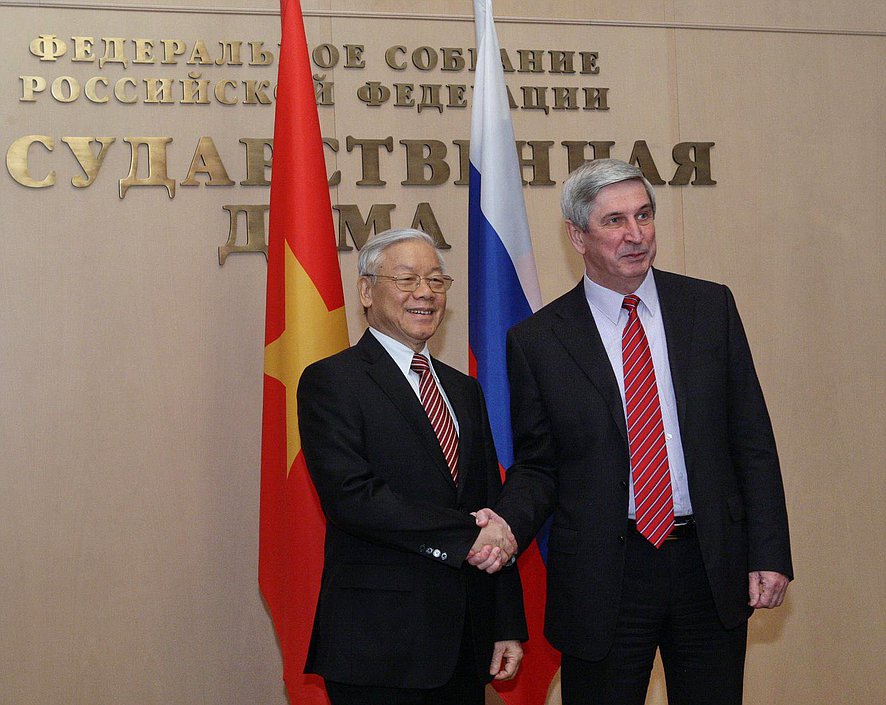 Встреча Первого заместителя Председателя Государственной Думы Ивана Мельникова с Генеральным секретарём ЦК Компартии Въетнам Нгуен Фу Чонгом.