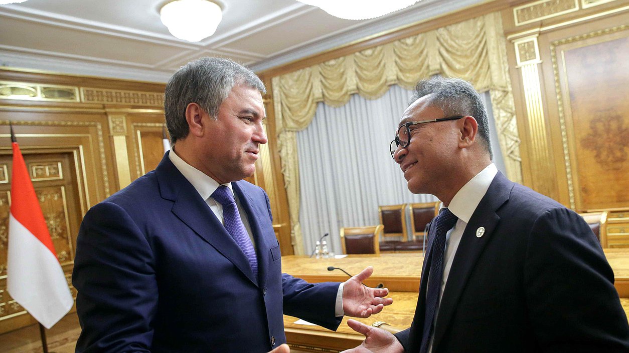 Встреча Председателя Государственной Думы Вячеслава Володина с председателем Народного консультативного конгресса Республики Индонезия Зулькифлем Хасаном. Автор фото: Анна Исакова/Фотослужба Государственной Думы