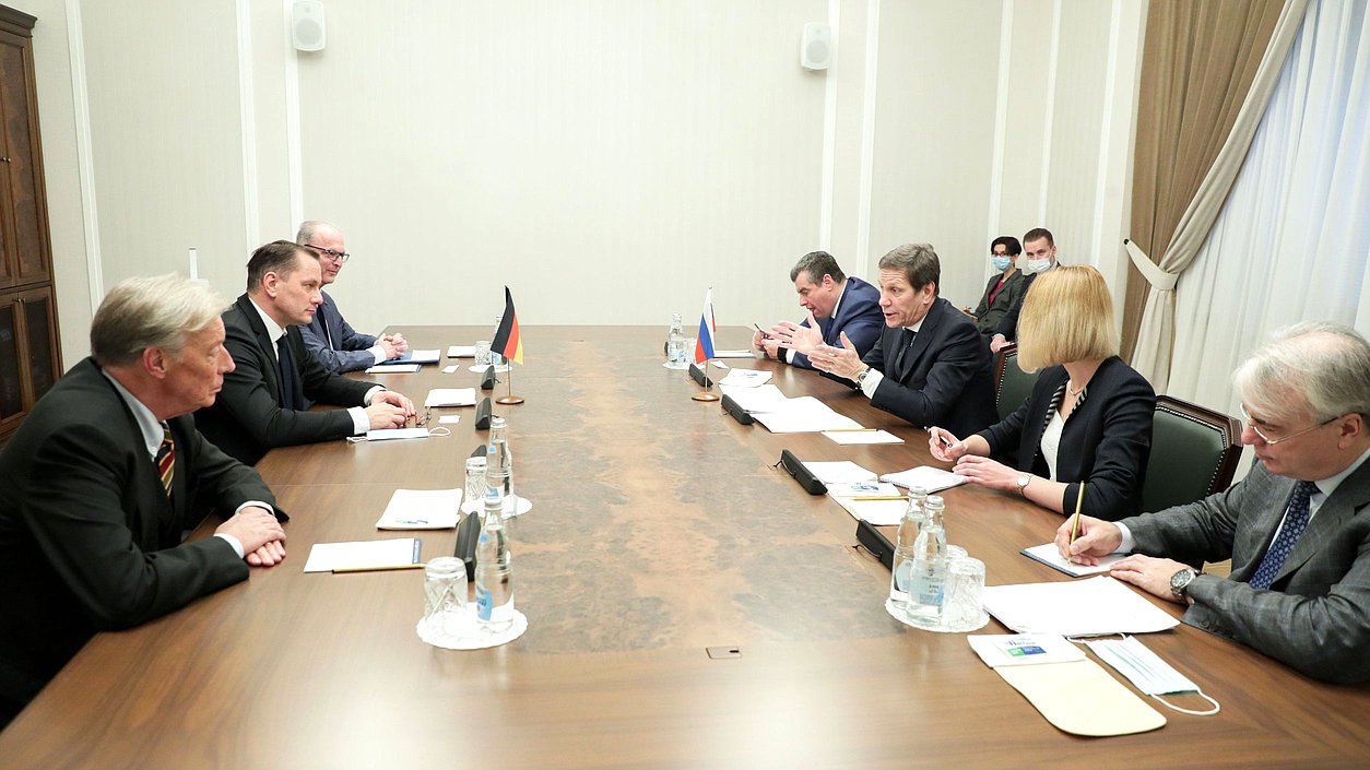 Meeting of First Deputy Chairman of the State Duma Aleksandr Zhukov with delegation of the parliamentary group of the Alternative for Germany Party
