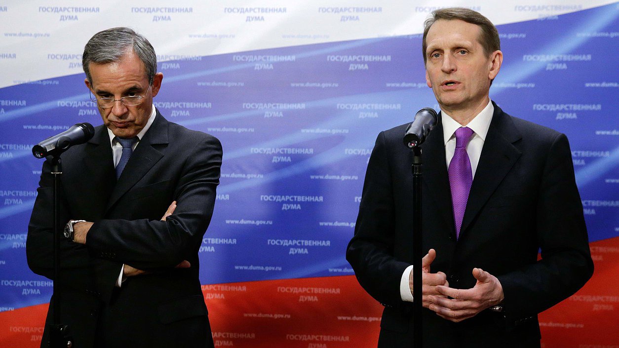 Встреча Председателя Государственной Думы Федерального Собрания Российской Федерации С.Е. Нарышкина с парламентской делегацией Французской Республики во главе с членом Комиссии Национального собрания по международным делам, со президентом Ассоциации "Франко-российский диалог" Т. Мариани.