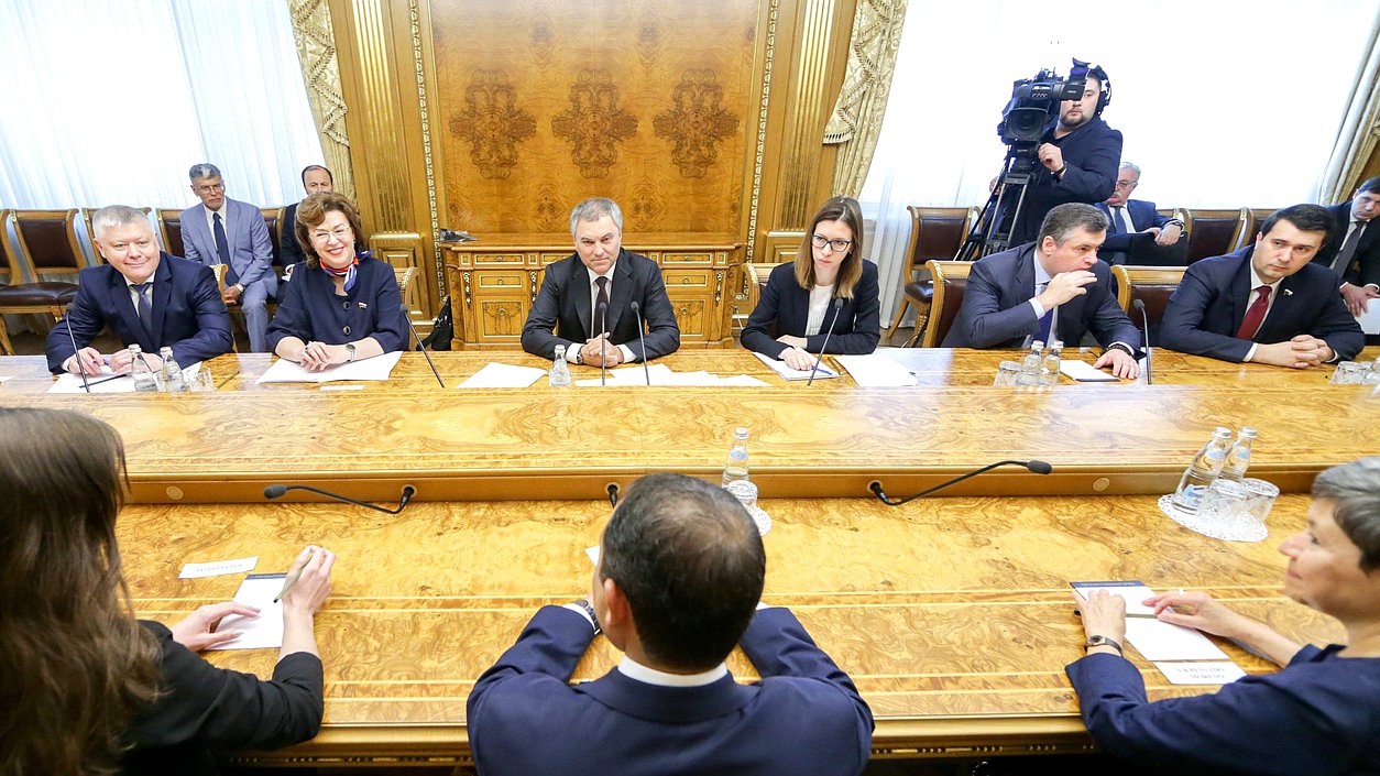 Meeting of Chairman of the State Duma Viacheslav Volodin with President of Chamber of Senators of the General Congress of the United Mexican States Ernesto Cordero Arroyo