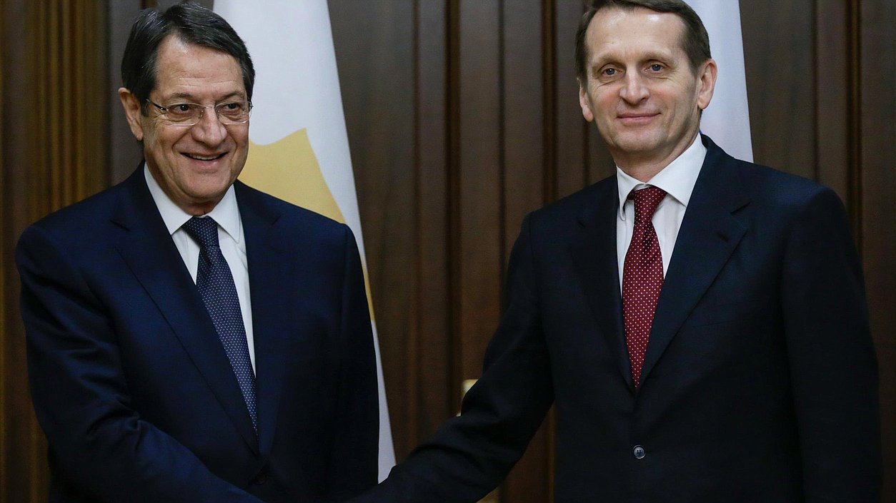 Встреча Председателя Государственной Думы Федерального Собрания Российской Федерации С.Е. Нарышкина с Президентом Республики Кипр Н. Анастасиадисом.