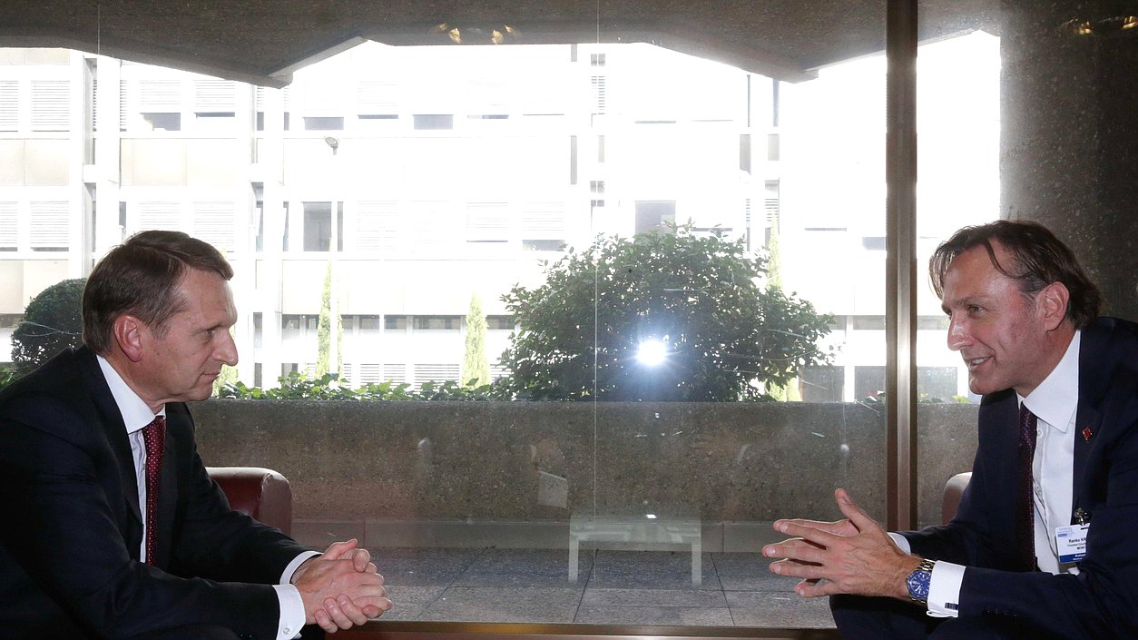   Беседа  Сергея Нарышкина с Почётным председателем Парламентской ассамблеи Организации по Безопасности и сотрудничеству в Европе, Председателем Скупщины Черногории Ранко Кривокапичем.