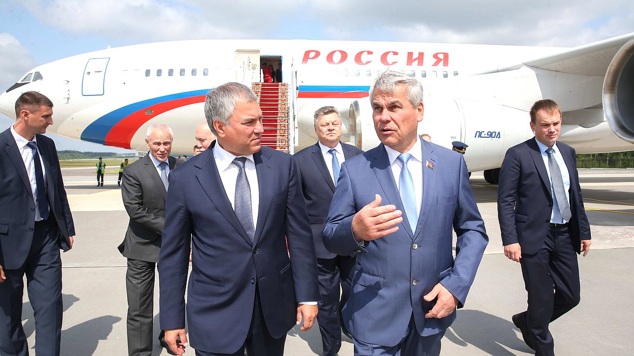 Chairman of the State Duma Viacheslav Volodin and Chairman of the House of Representatives of the National Assembly of the Republic of Belarus Vladimir Andreichenko