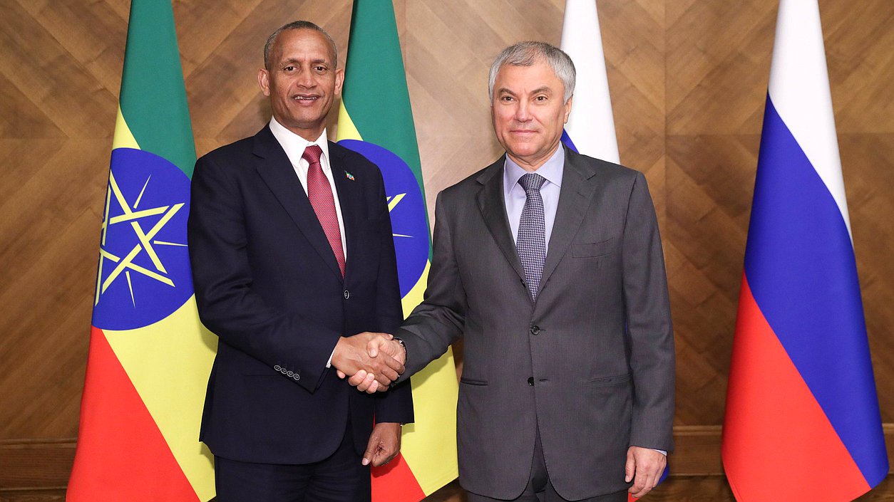 Chairman of the State Duma Vyacheslav Volodin and Speaker of the House of Federation of the Federal Democratic Republic of Ethiopia Agegnehu Teshager