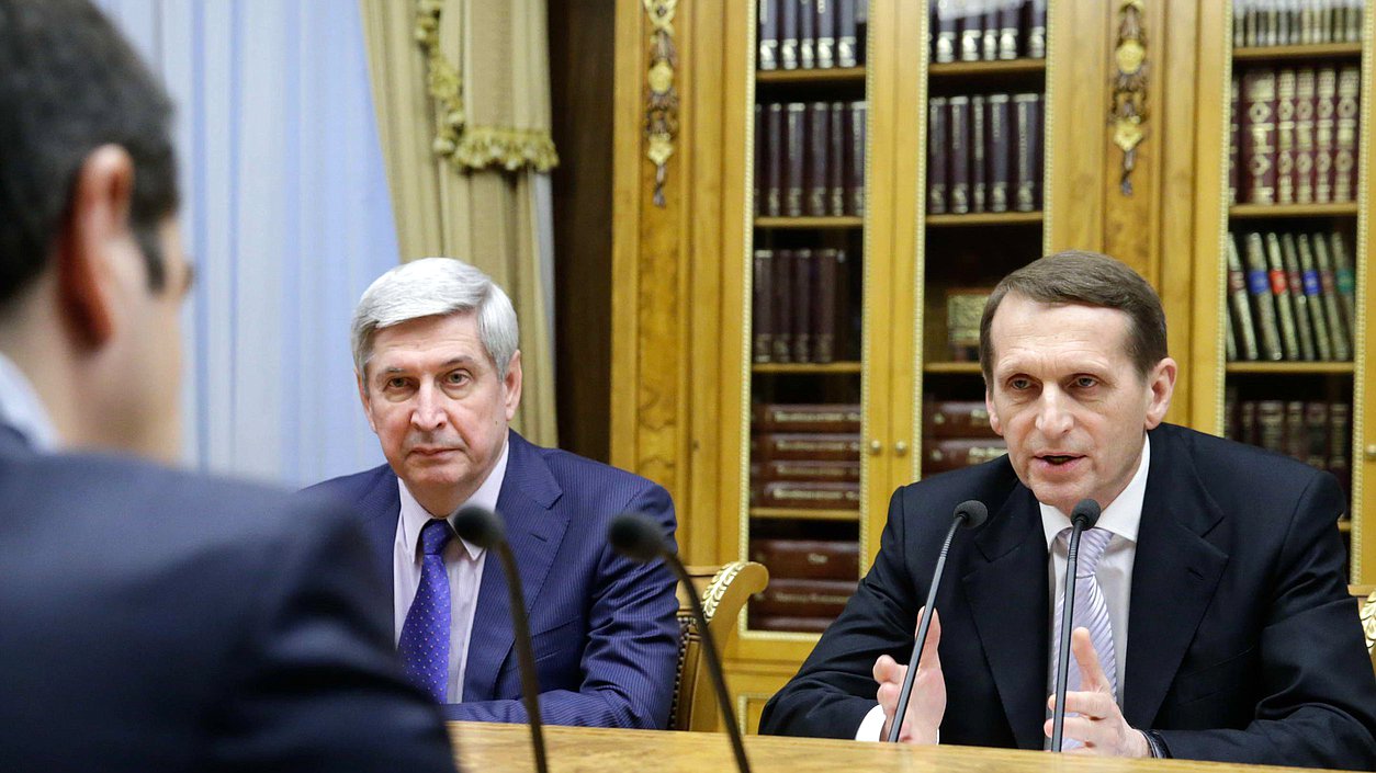 Встреча Председателя Государственной Думы Федерального Собрания российской Федерации С.Е. Нарышкина с Премьер-министром Греческой Республики А. Ципрасом.