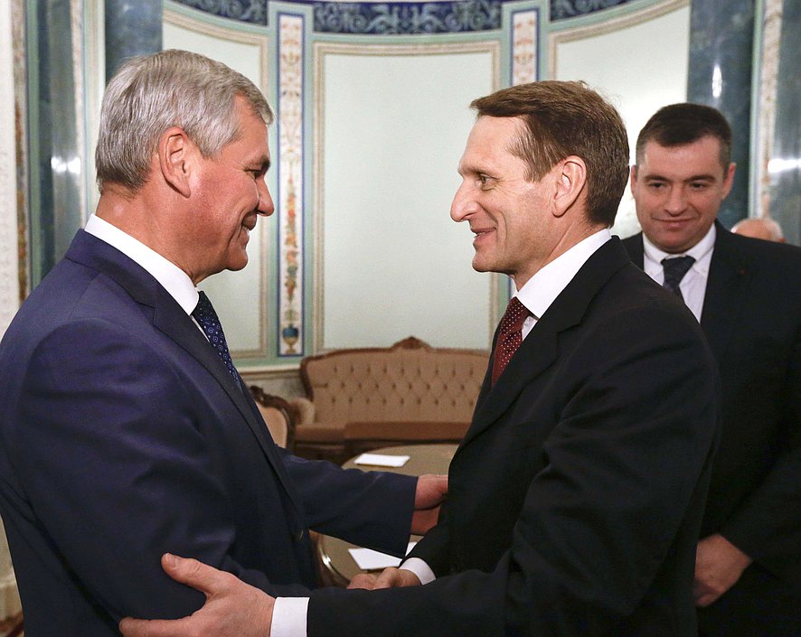 Встреча Сергея Нарышкина с Председателем Палаты представителей Национального собрания республики Беларусь Владимиром Анрейченко.