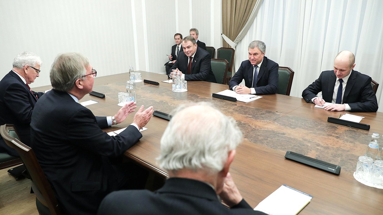 Meeting of Chairman of the State Duma Viacheslav Volodin with members of House of Lords of the Parliament of the United Kingdom of Great Britain and Northern Ireland, The Viscount Waverley, The Lord Balfe, and The Rt Hon. the Lord Browne of Ladyton