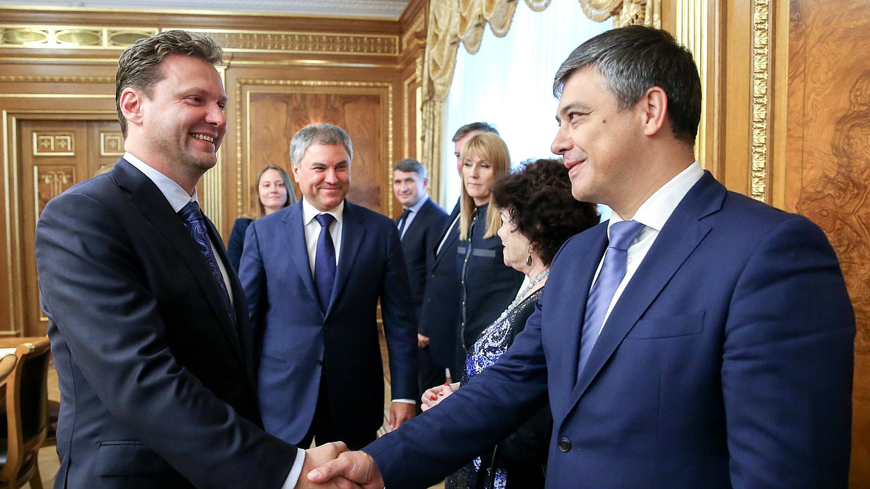 Chairman of the State Duma Viacheslav Volodin, Speaker of the Chamber of Deputies of the Parliament of the Czech Republic Radek Vondráček and Chairman of the State Duma Committee on Health Protection Dmitrii Morozov