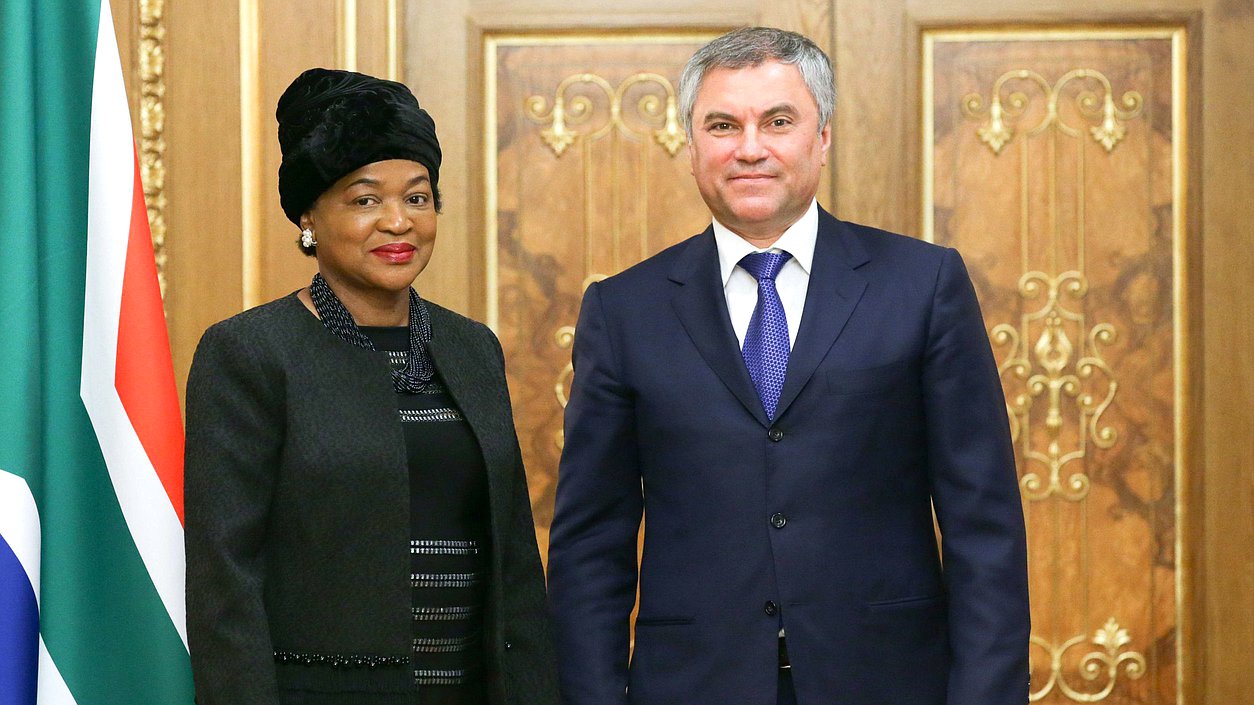 Chairman of the State Duma Viacheslav Volodin and Speaker of the National Assembly of South Africa Baleka Mbete