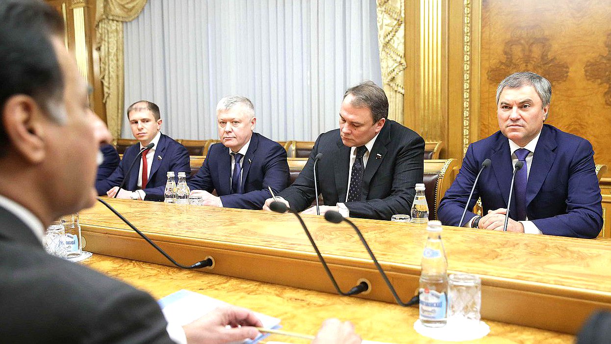 Встреча Председателя Государственной Думы Вячеслава Володина с председателем Национальной ассамблеи Исламской Республики Пакистан Сардаром Садиком. Автор фото: Анна Исакова/Фотослужба Государственной Думы