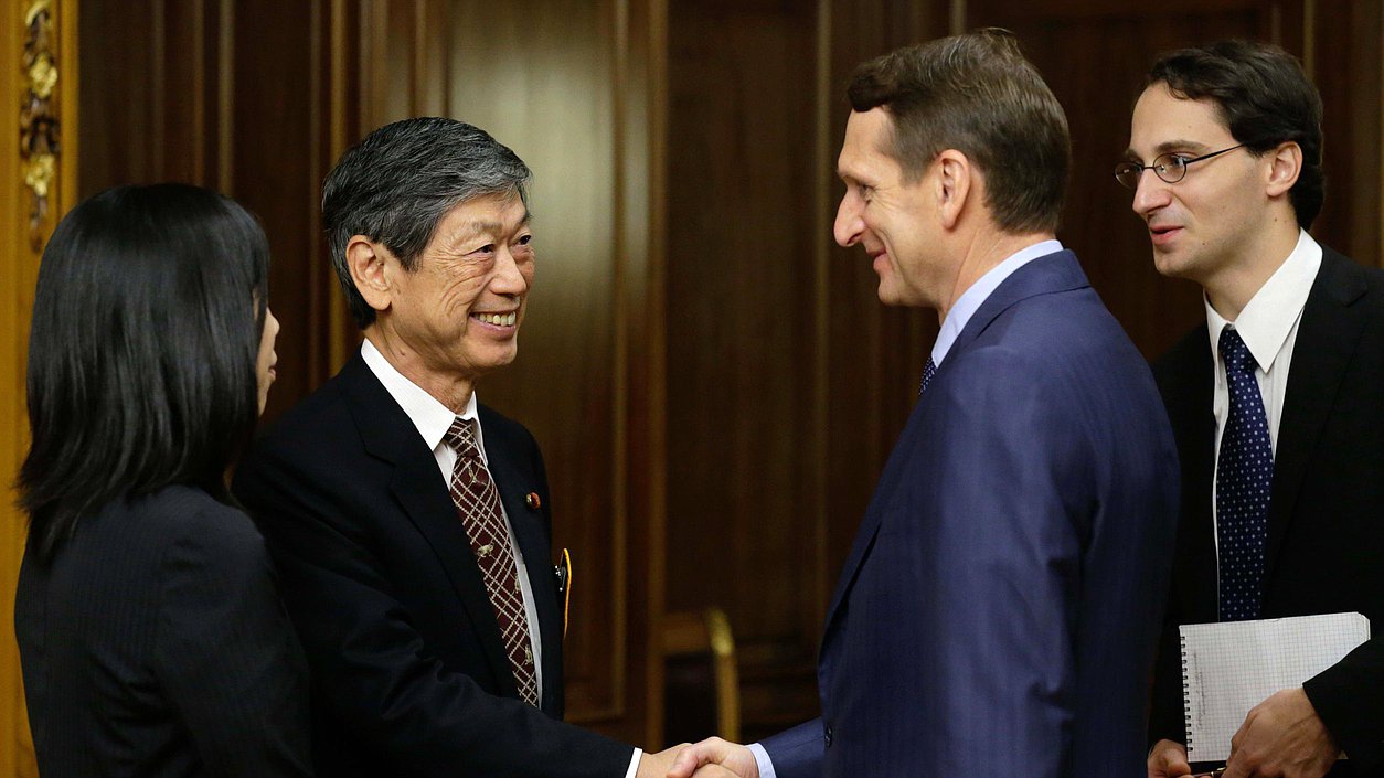 Встреча Председателя Государственной Думы Сергея Нарышкина с заместителем председателя Либерально-демократической партии Японии, председателем Ассоциации депутатов Парламента за дружбу с Россией