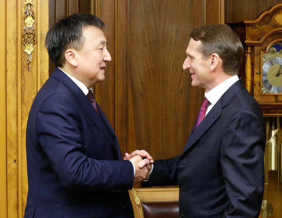 Встреча Председателя Государственной Думы Российской Федерации Сергея Нарышкина с Председателем Жогорку Кенеша (Парламента) Киргизской Республики Асилбеком Жээнбековым 