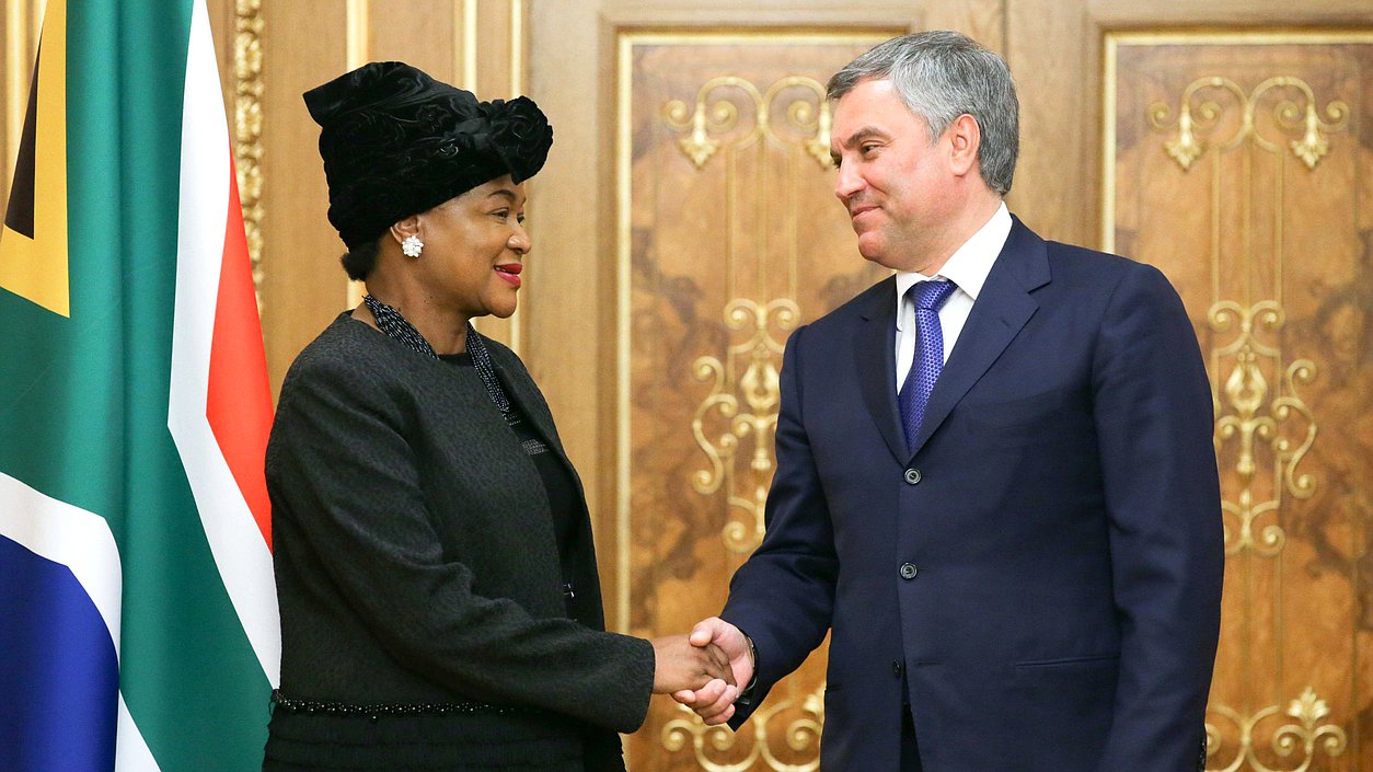 Chairman of the State Duma Viacheslav Volodin and Speaker of the National Assembly of South Africa Baleka Mbete