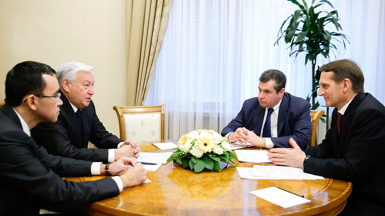 Встреча Председателя Государственной Думы Российской Федерации с Председателем Мажилиса Парламента Республики Казахстан Кабибуллой Джакуповым