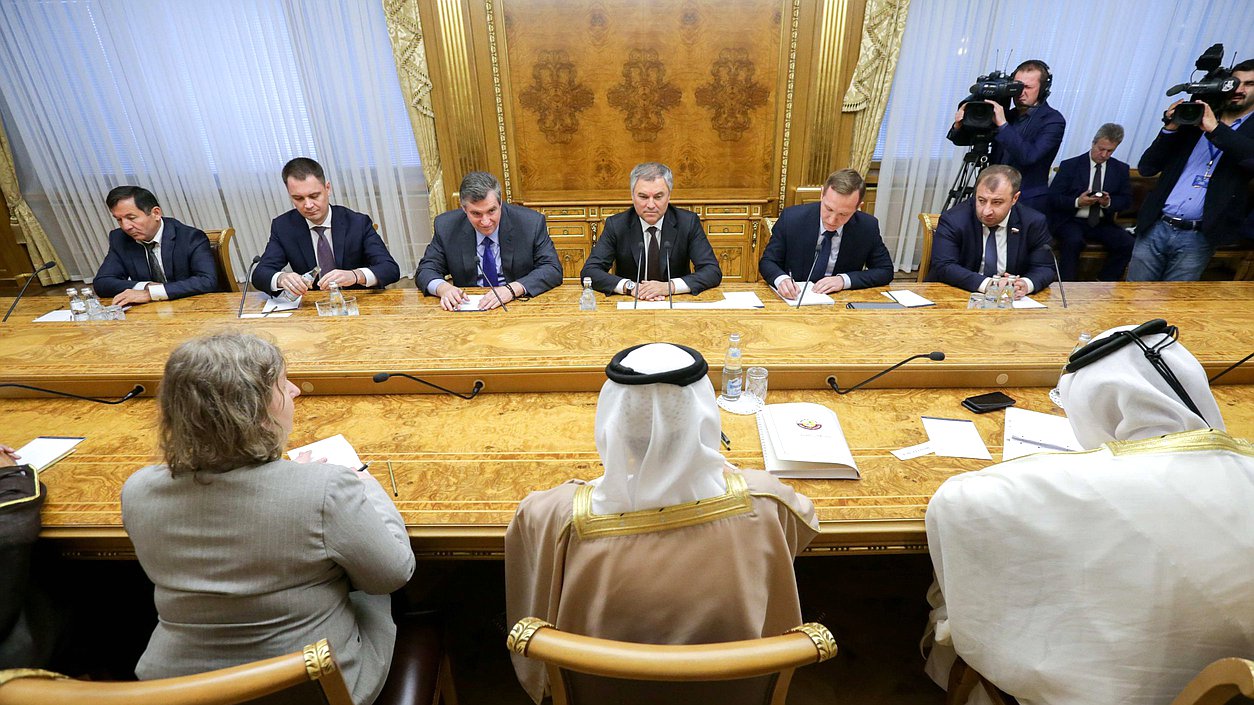 Meeting of Chairman of the State Duma Viacheslav Volodin with Chairman of Qatar’s Advisory Council Ahmad bin Abdullah Al Mahmoud