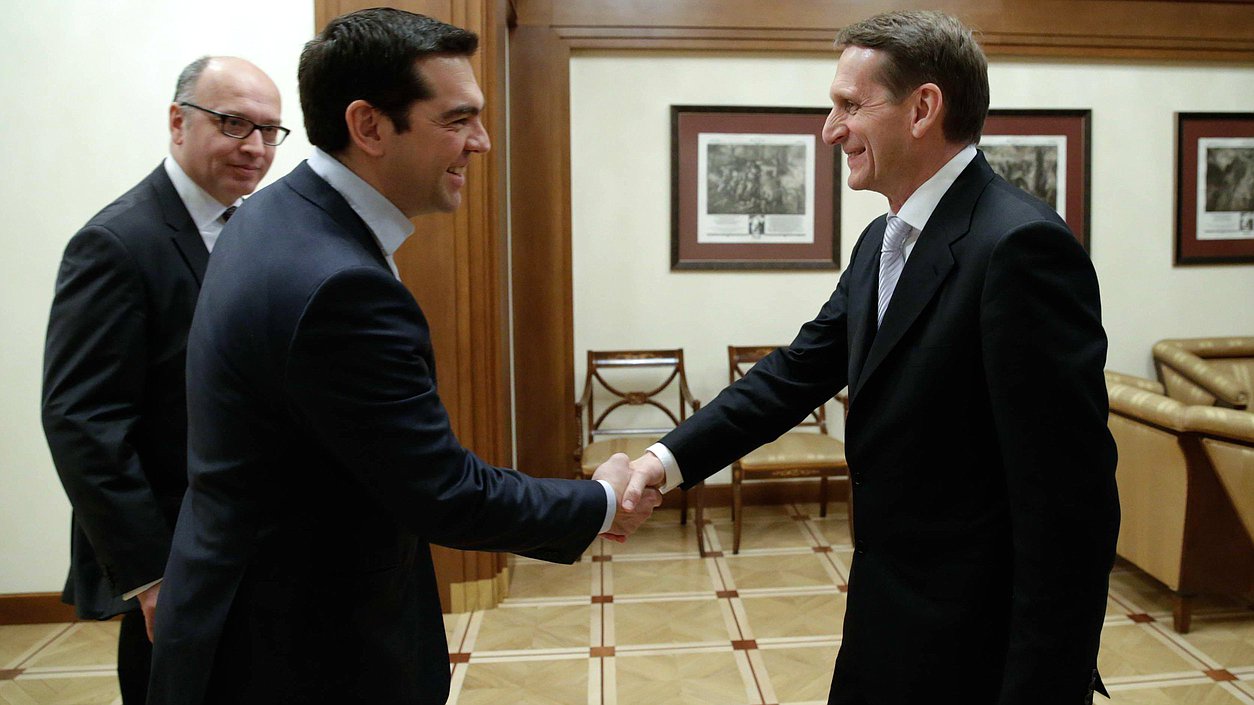 Встреча Председателя Государственной Думы Федерального Собрания российской Федерации С.Е. Нарышкина с Премьер-министром Греческой Республики А. Ципрасом.