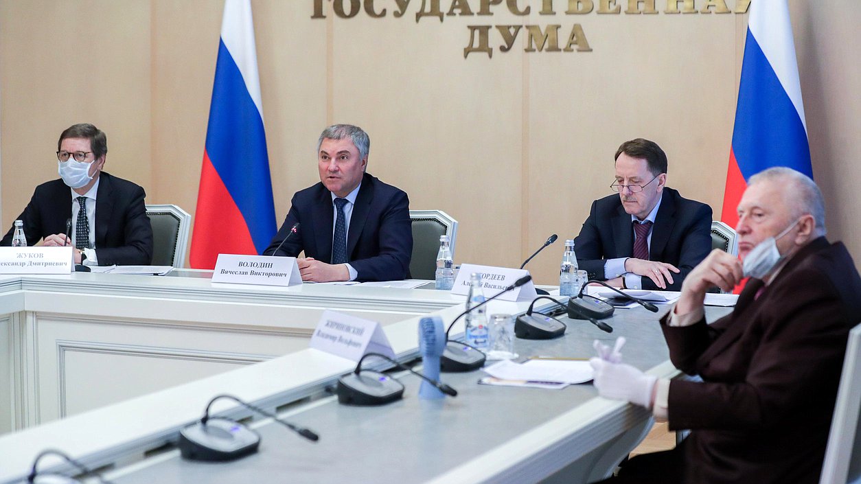 Meeting of Chairman of the State Duma Viacheslav Volodin with Head of the Bank of Russia Elvira Nabiullina on banking issues held via videoconference
