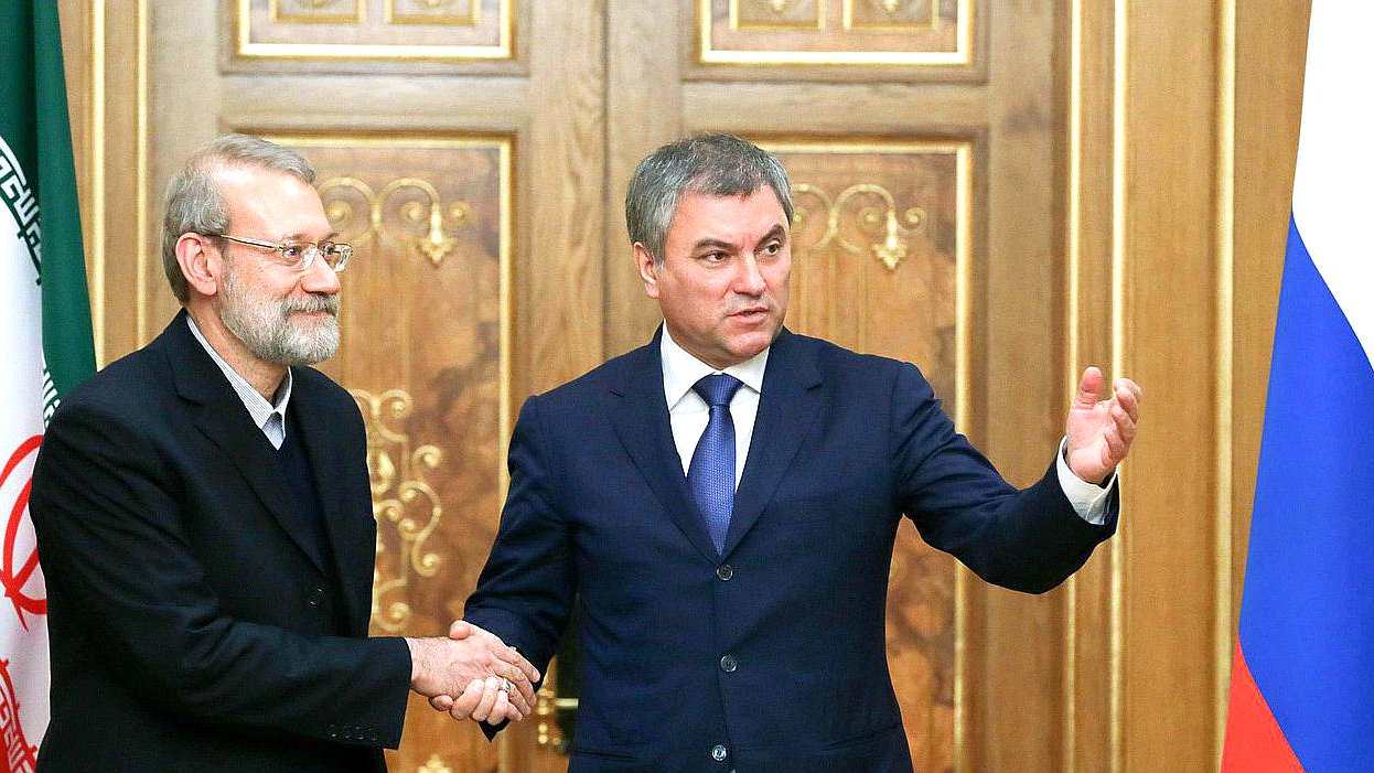 Встреча Председателя Государственной Думы Вячеслава Володина с председателем Собрания исламского совета Исламской Республики Иран Али Лариджани. Автор фото: Анна Исакова/Фотослужба Государственной Думы